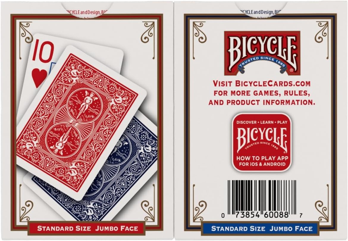 Bicycle Jumbo Index Playing Cards , 2 Pack Large Print Poker Size Deck of Cards for Easy Reading, Family Card Games, and Casino Play - Image 3