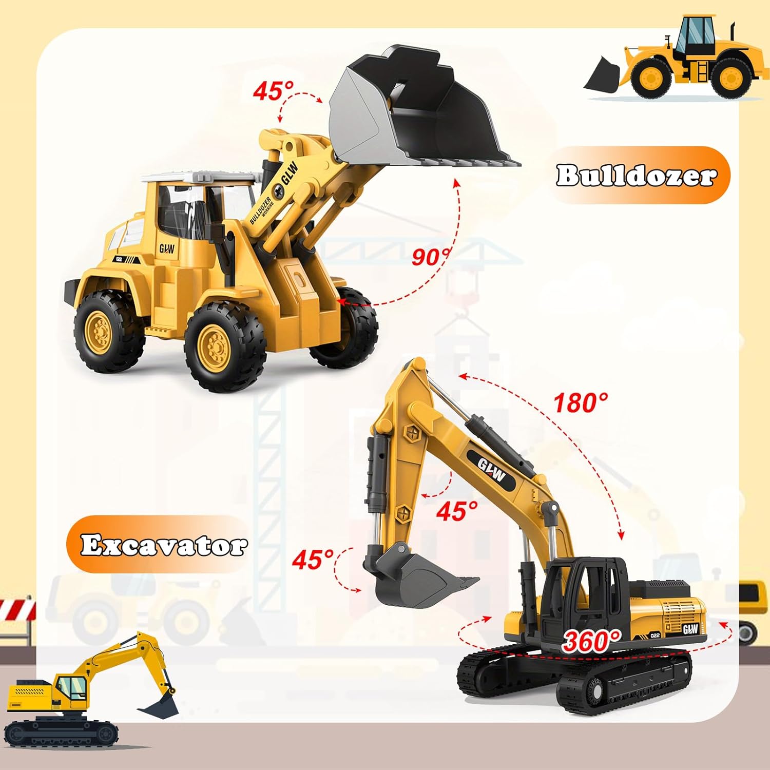 Alloy Die-Cast Construction Vehicles Toys Set w/Semi Truck, Excavator & Bulldozer - Real Lights & Sounds, Movable Parts - Learning Toys Gift for 3-7 Year Old Boys Girls - Image 2