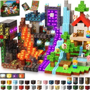 200 PCS Magnetic Blocks with Light Up Blocks - Magnetic Building Blocks, Magnetic Construction Cube Toys, STEM Sensory Learning Toys, Easter Christmas Birthday Gifts for Toddlers Boys and Girls Age 3+