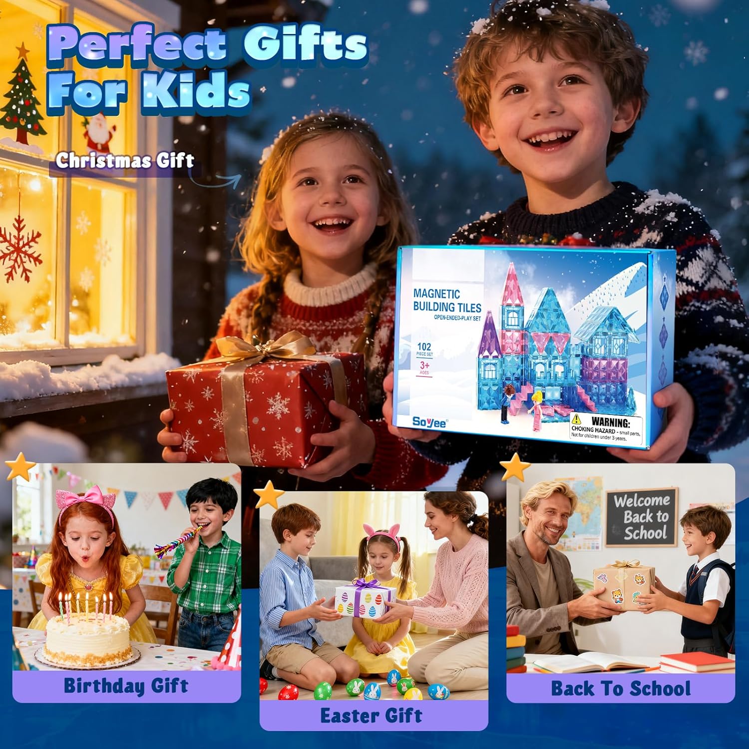 Magnetic Tiles 102pcs with 2 Stairs 2 Dolls Princess Castle Building Girls Toys Age 4-5 6-8 Magnetic Blocks Birthday Xmas Gifts for Girls Toys for 3 4 5 6 7 8+ Year Old - Image 7