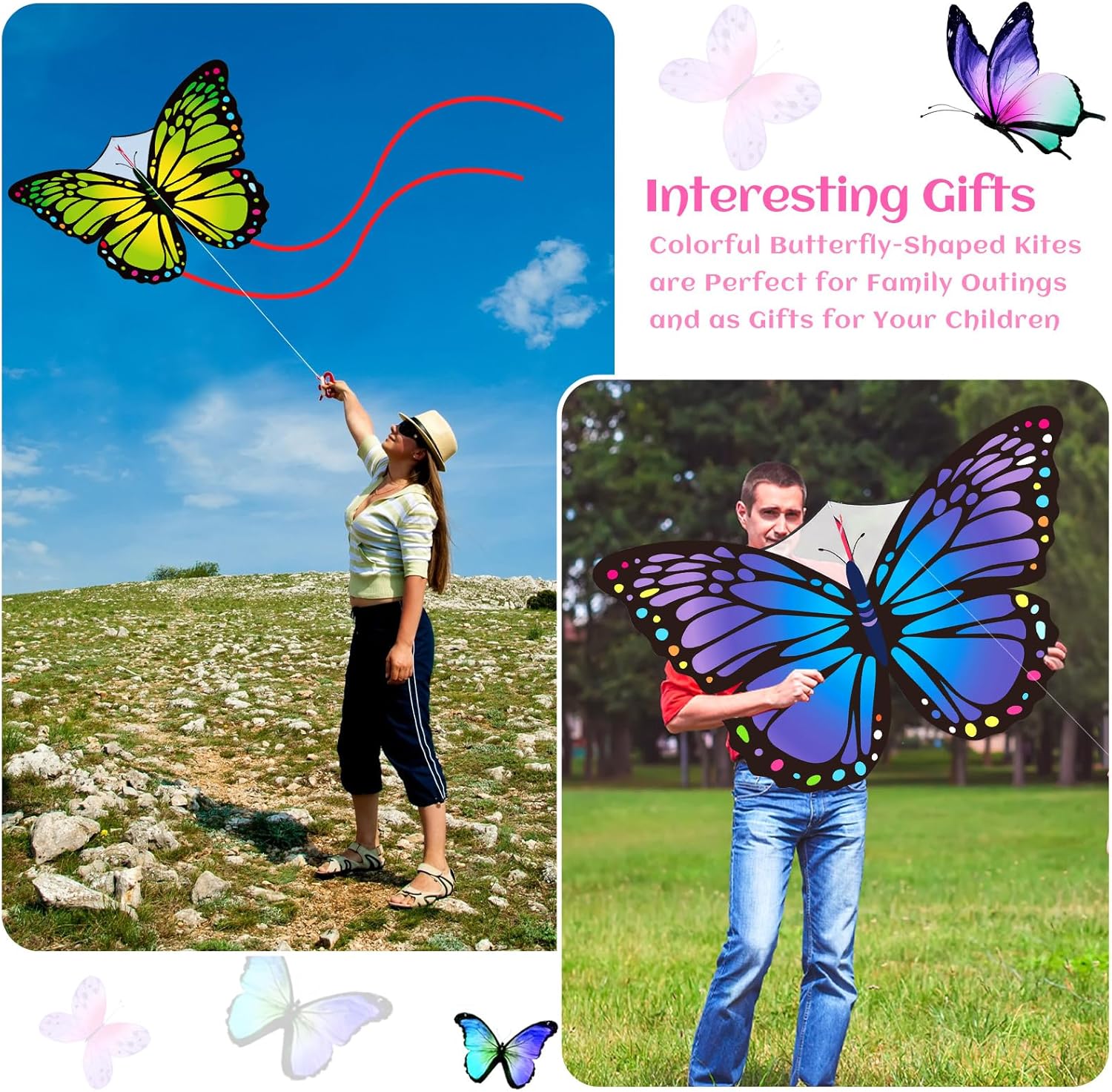 Silipull 6 Pcs Kites Butterfly Kite 55" x 28" Large Kites with 328ft String Colorful Beach Kite for Adults Beginner Outdoor Supplies - Image 3