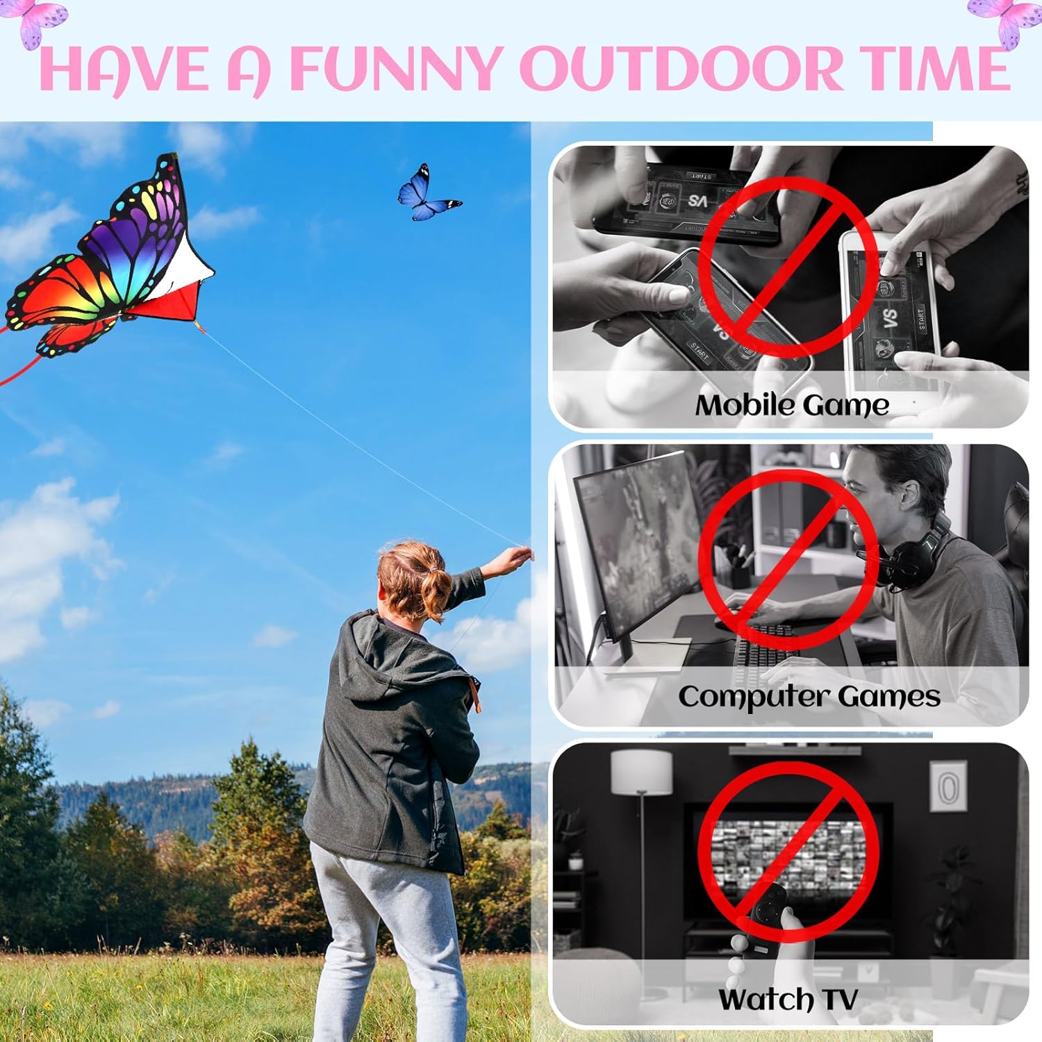 Silipull 6 Pcs Kites Butterfly Kite 55" x 28" Large Kites with 328ft String Colorful Beach Kite for Adults Beginner Outdoor Supplies - Image 4