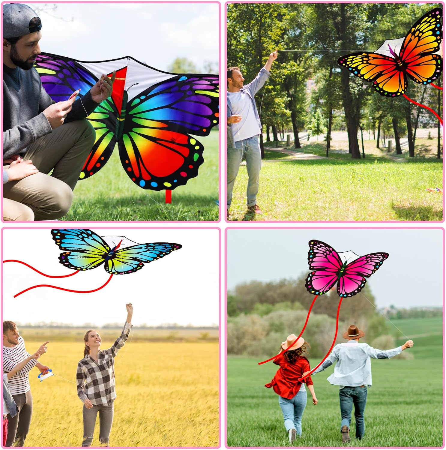 Silipull 6 Pcs Kites Butterfly Kite 55" x 28" Large Kites with 328ft String Colorful Beach Kite for Adults Beginner Outdoor Supplies - Image 5