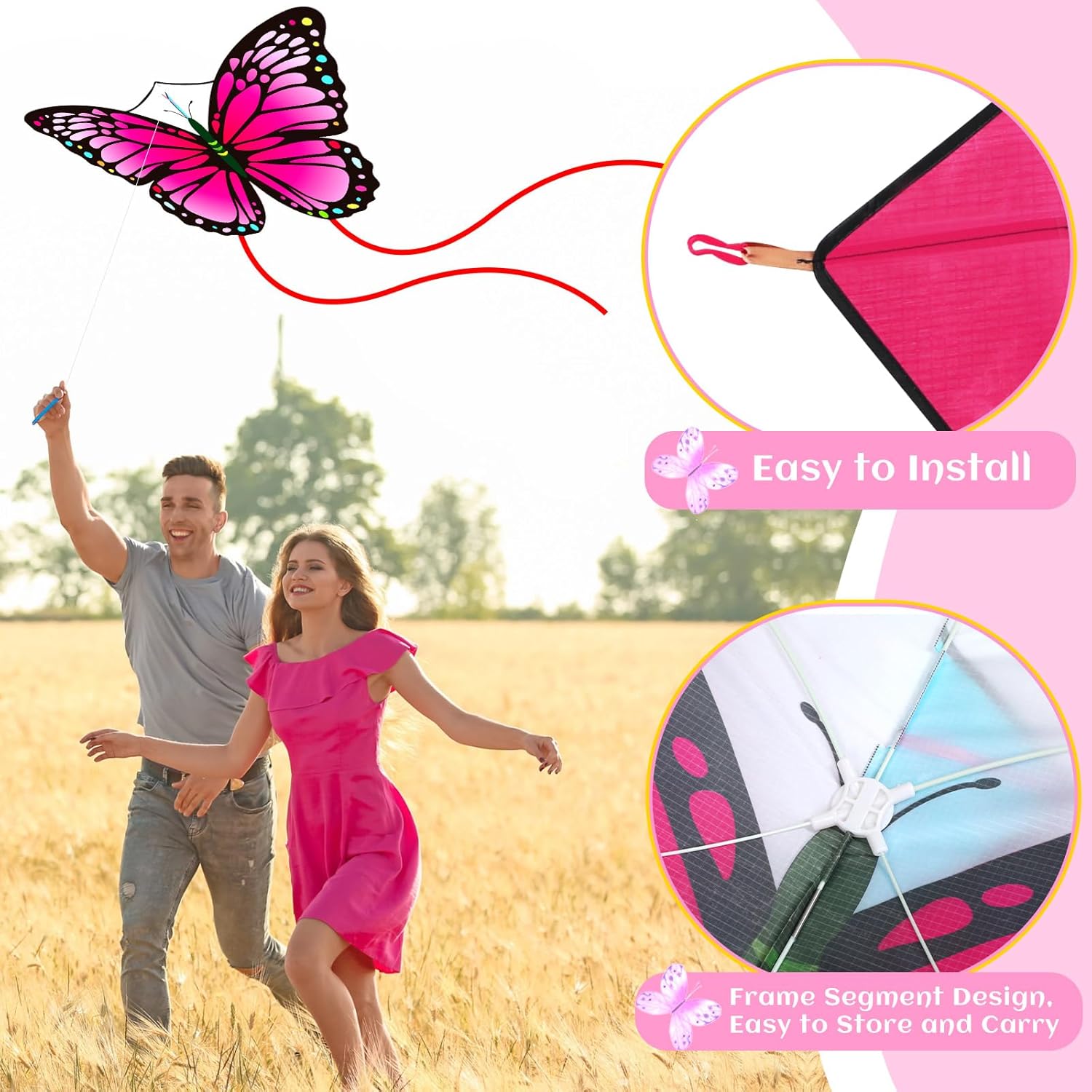 Silipull 6 Pcs Kites Butterfly Kite 55" x 28" Large Kites with 328ft String Colorful Beach Kite for Adults Beginner Outdoor Supplies - Image 6