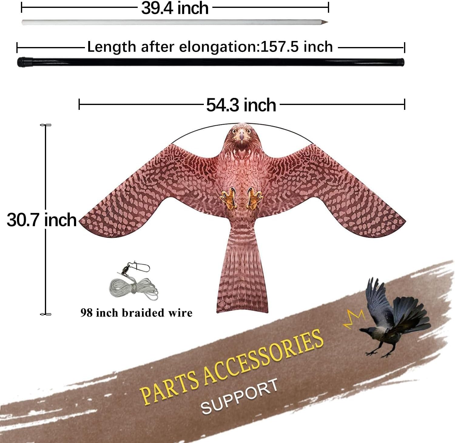 Bird Hawk Flying Kite with Pole Crops Farm Protector Bird Scarer Flying Kite with 4m Pole-Style A - Image 2